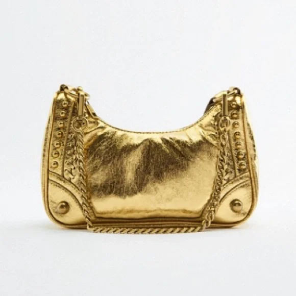 Zara Metallic Gold Chain-Accent Crossbody Bag - Picture 3 of 6